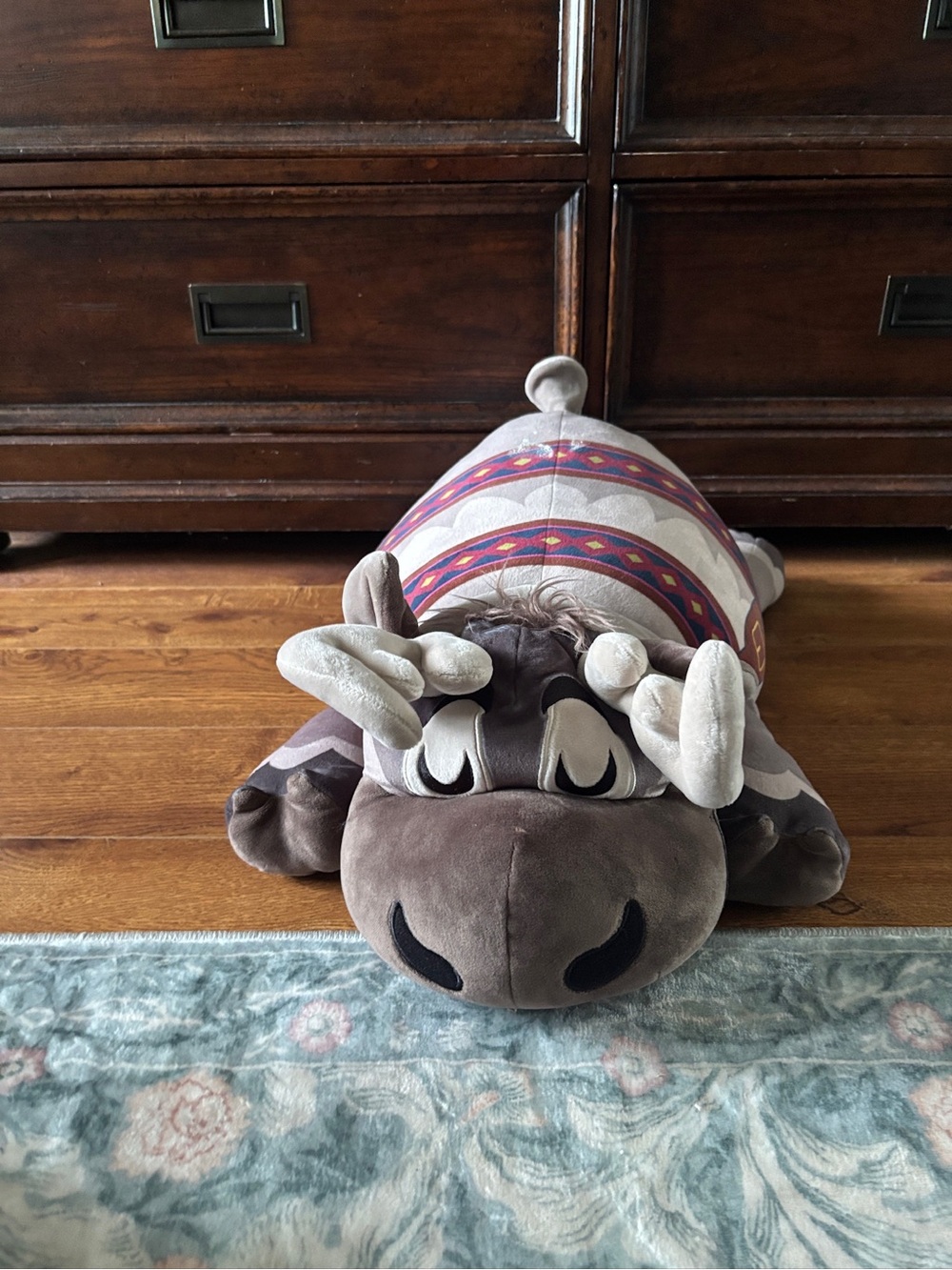 Disney Gray Reindeer Plush Decorative Pillow with Patterned Saddle